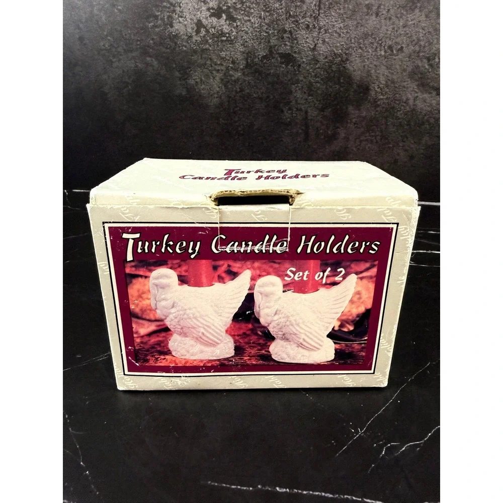 Vintage NIB 1995 Set of TWO Westwood Ceramic Turkey Candle Holders 3.5